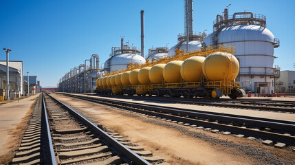 Fototapeta na wymiar Chemical Plant Exterior: An expansive view of a sprawling chemical production plant with pipes and tanks.