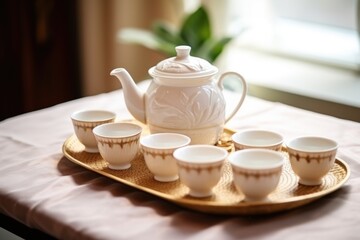 traditional tea set arranged on a table