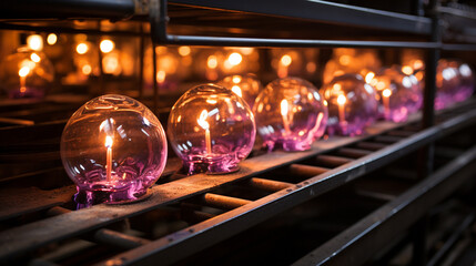 Glassware Annealing: Glassware products slowly cooling in an annealing oven to relieve stress. - obrazy, fototapety, plakaty