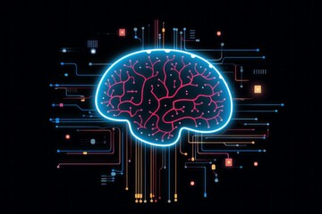 Human brain and circuit board. Artificial intelligence concept