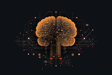 Creative brain concept with circuit board on dark background
