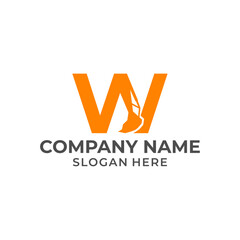 Letter W logo with excavator arm. W excavator logo template, hydraulic logo initials