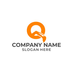 Fototapeta premium Letter O logo with excavator arm. O excavator logo template, hydraulic logo initials