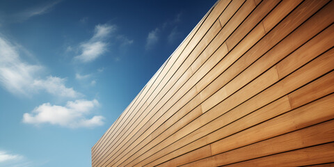 Wooden beams against a bright blue sky background 