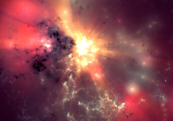 Shining nebula and stars in space. Abstract fractal art background. - obrazy, fototapety, plakaty