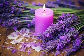 Obraz na płótnie Canvas an easter candle burning amidst lavender flowers
