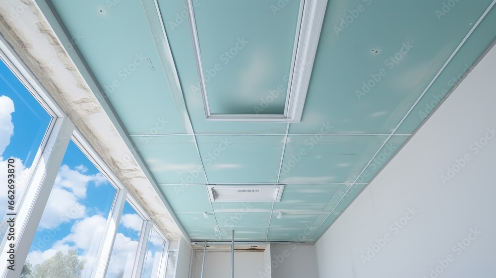 Poster bottom of the frame mounted ceiling in a house.