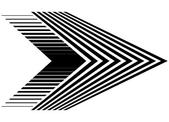 Black vector striped arrow on a white background. Pointer. Design element. Modern sports pattern. Vector background
