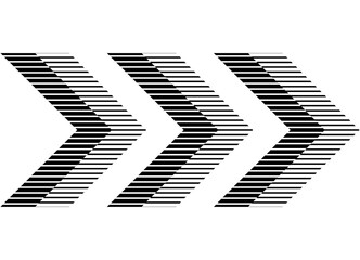 Black vector striped arrow on a white background. Pointer. Design element. Modern pattern. Vector background in retro style.