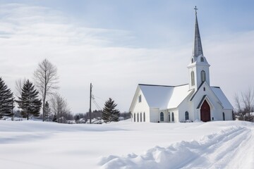 Fototapeta na wymiar exterior shot of church in the snowy landscape