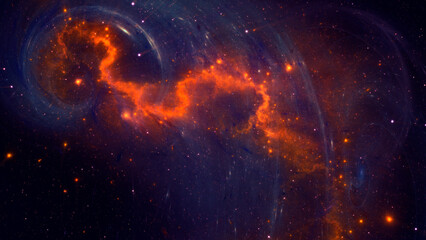 Swirling nebula and stars in space. Abstract fractal art background.