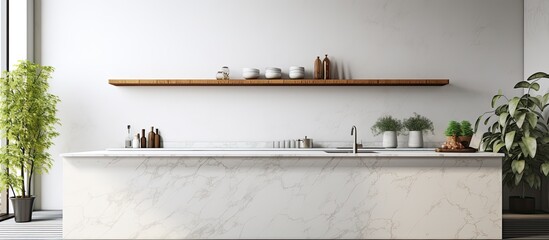 Loft interior kitchen with marble counter contemporary style With copyspace for text