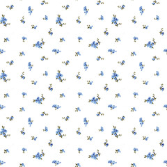 Cute pattern in small flower. Small colorful flowers. Blue background. Floral seamless pattern.