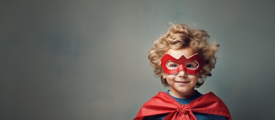 Kid playing superhero With copyspace for text - obrazy, fototapety, plakaty