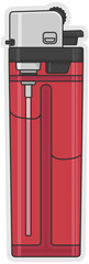 red lighter with black outline without background