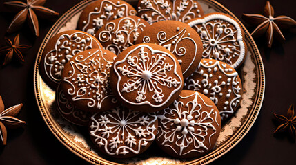 Fototapeta premium Vector gingerbread cookies with a touch of elegance featuring intricate icing designs