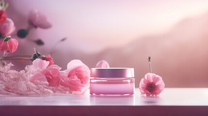 Cosmetic product photo in pink hue colour