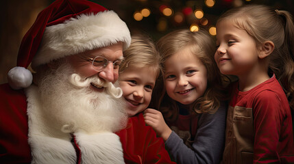 Fototapeta na wymiar Santa with Children Sharing Hopes and Dreams