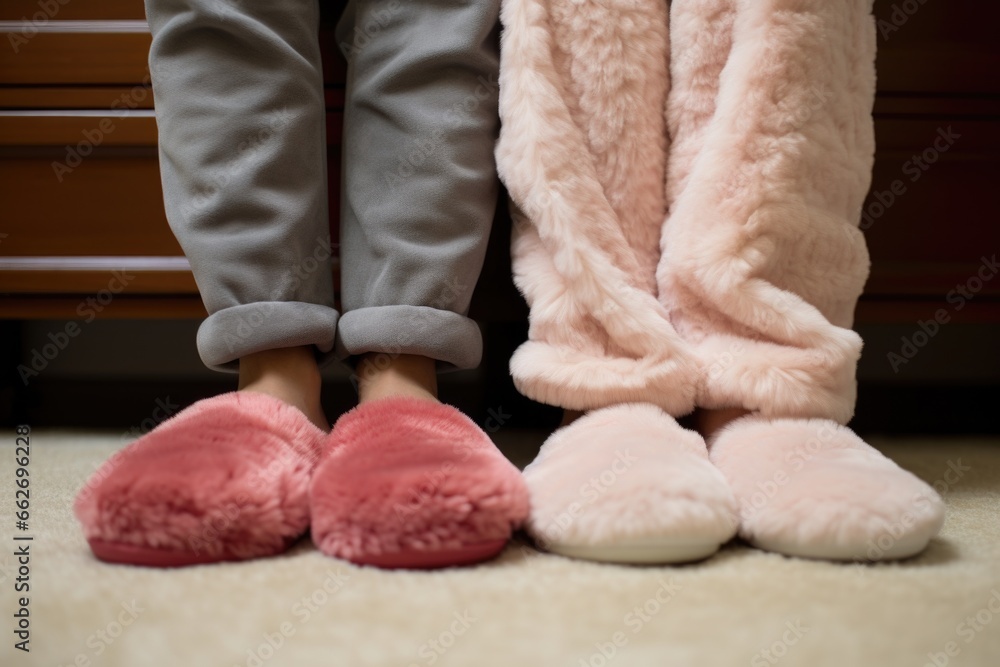 Poster his and hers matching slippers next to each other