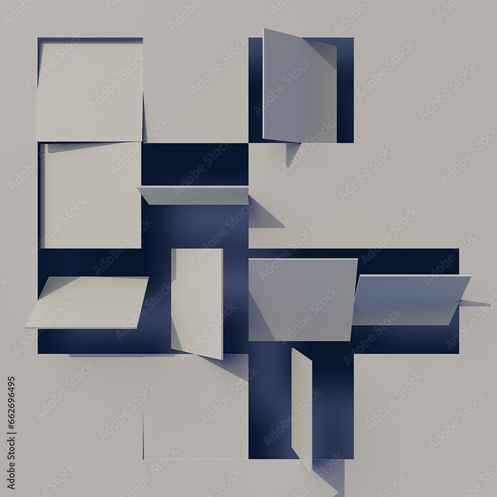 Poster 3d rendering digital illustration of square flip covers arranged on a wall. digital background