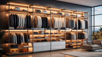 Modern Luxurious Walk-In Closet Interior.