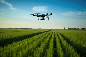 drone flying over a cereal field