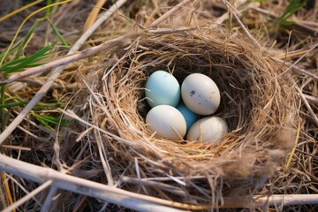 Naklejka na ściany i meble a nest with two eggs of different bird species