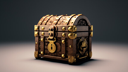 old wooden chest with golden coins.