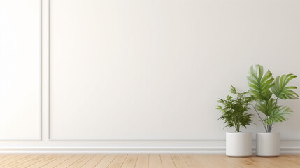 View of white empty room and wood laminate floor frame - obrazy, fototapety, plakaty
