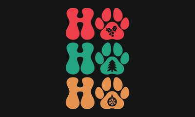 Christmas Dog Paw Retro T-shirt Design