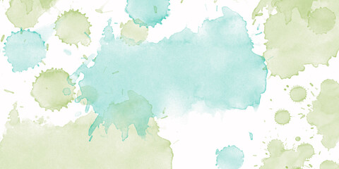 Background image in green tones: watercolor blots.