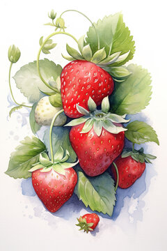 Strawberry, beautiful watercolor illustration, isolated on white background
