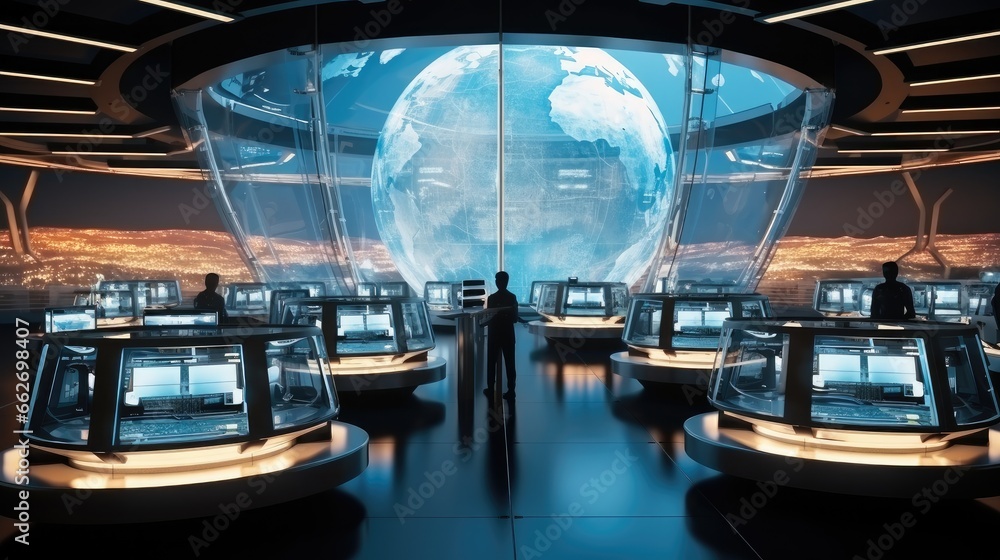 Aufkleber Security team in futuristic cyber security workspace with advanced encryption at data room.