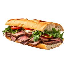 tasty roast beef sandwich isolated on white background, ai generated