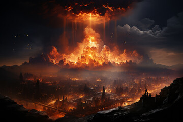 Fototapeta premium Nuclear holocaust scenario, showcasing the grim aftermath of a world-ending catastrophe. Ai generated