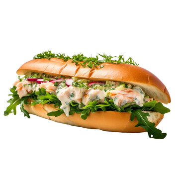 crab salad sandwich isolated on white background, ai generated
