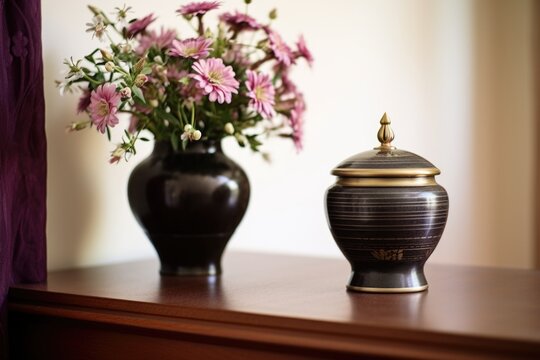 a simple urn on a personal home altar