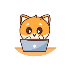 cute shiba inu character on laptop illustration emotes sticker element collection isolated