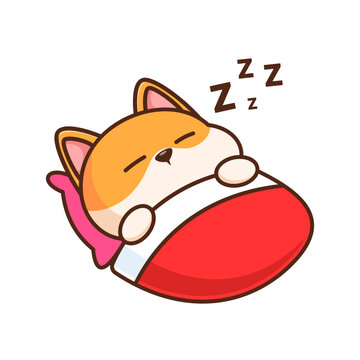 Cute Shiba Inu Character Asleep Pose Illustration Emotes Sticker Element Collection Isolated