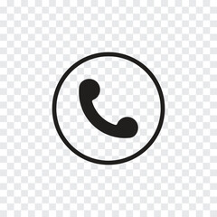 Phone rounded icon. Vector illustration style is flat iconic symbol inside a circle, black color, transparent background. Designed for web and software interfaces