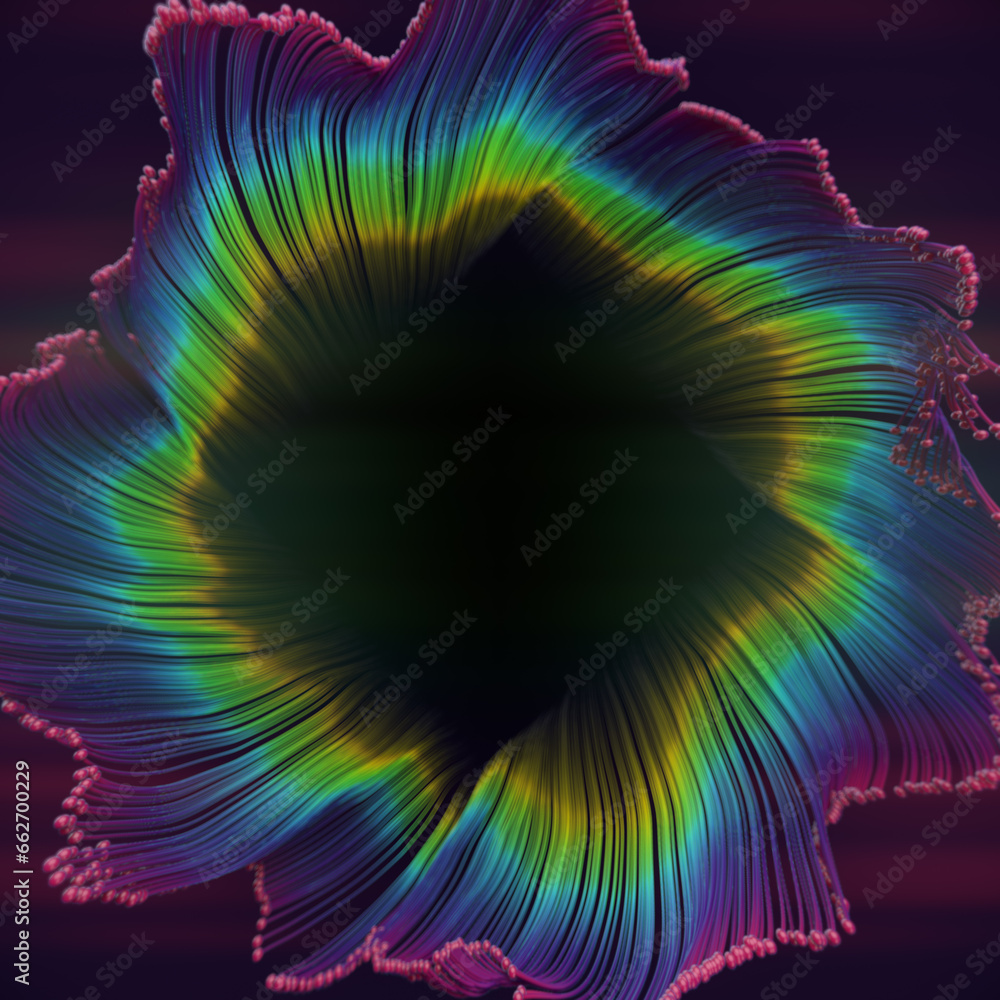 Poster organic growing lines in the shape of a flower. 3d rendering digital illustration