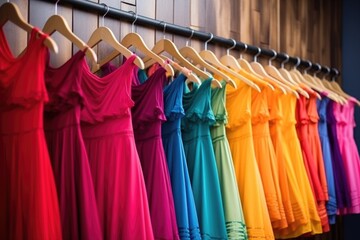 latin dance colorful dresses hung in row
