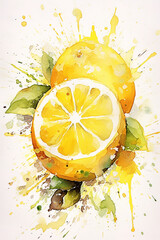 Juicy lemons, watercolor illustration, isolated on white background