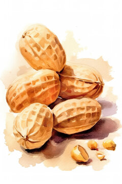 Peanuts, watercolor illustration, isolated on white background