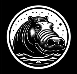 Black and white vector illustration of a hippopotamus. EPS-10