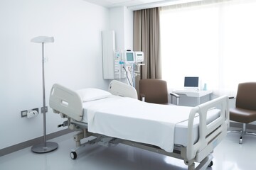 hospital bed in a white room