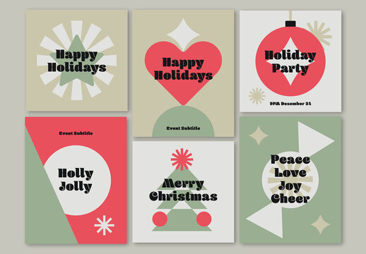 Set of Merry Christmas and Happy New Year Greeting Social Media Posts Layout