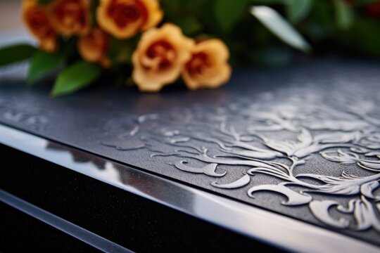 close up of engraved epitaph on a tombstone