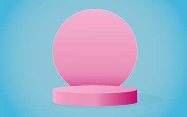 Abstract mock up scene in pink color. Pink Podium with copy space for product on blue background. vector