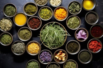 overhead shot of various herbal teas